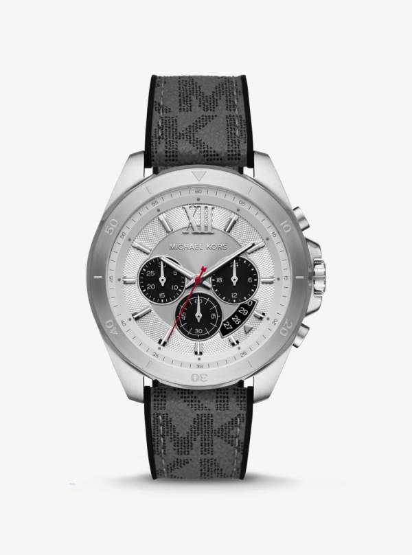 Panske Cierne Hodinky Michael Kors Oversized Brecken Logo and Silver-Tone Siva - Hodinky Michael Kors Lacne | HGBNV-0936